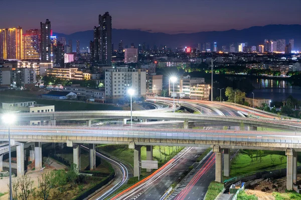 Overpass Light Trails Beautiful Curves — Stock Photo, Image