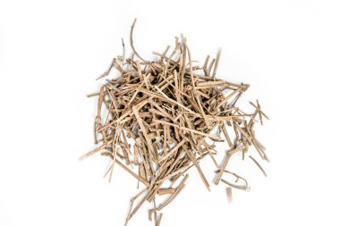 Beyaz arka planda izole edilmiş organik Hint jalap veya Nishodh veya Operculina turpethum kuru kabukları