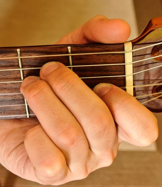E Mayor position on a classical guitar — Stock Photo, Image