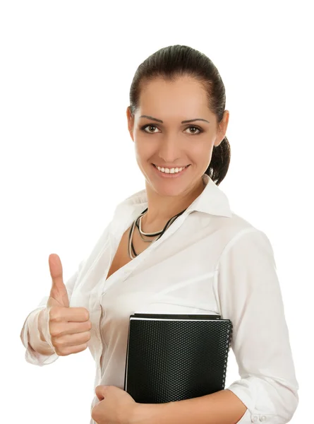 Business woman shows thumbs up — Stock Photo, Image