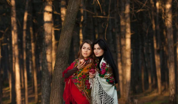 Русские девушки в национальных платках — стоковое фото