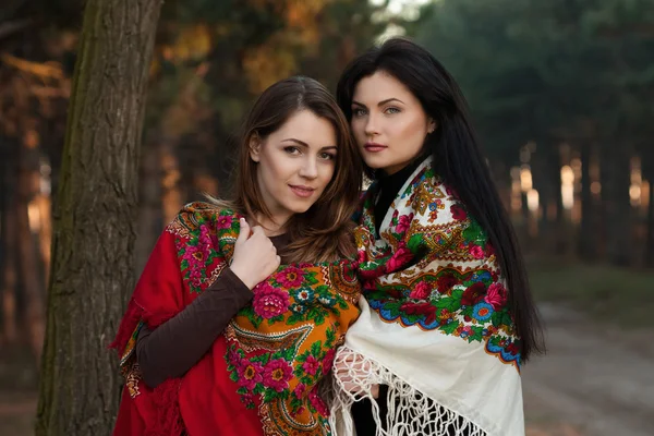 Русские девушки в национальных платках — стоковое фото