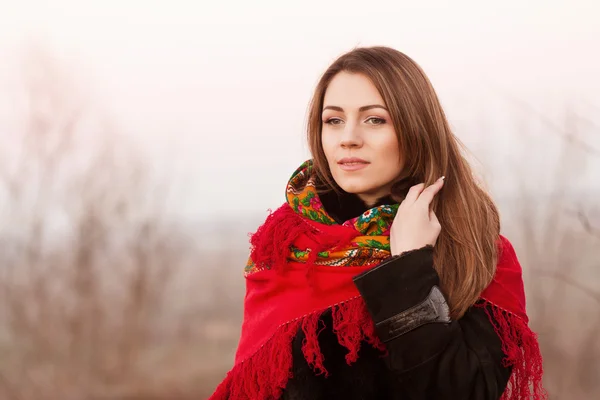 Russisches Mädchen mit nationalem Kopftuch lizenzfreie Stockbilder