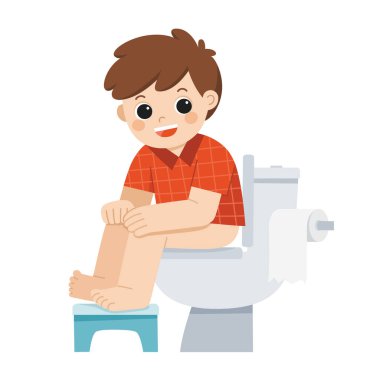 Küçük bir çocuk tuvalette oturuyor. İzole vektör