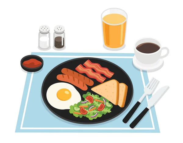 Alimentos Con Beneficios Desayunando Por Mañana Desayuno Primera Comida Día — Vector de stock