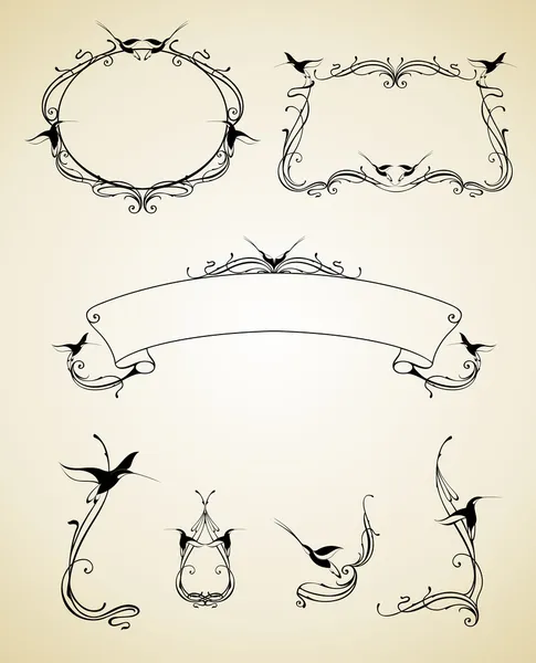 Özgün art nouveau tarzı dekoratif tasarım öğeleriyle kuşlar