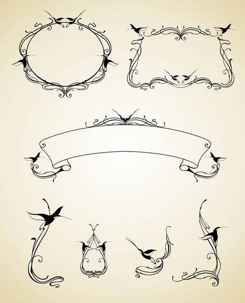 Původní secesní styl dekorativní design prvky s ptáky — Stockový vektor
