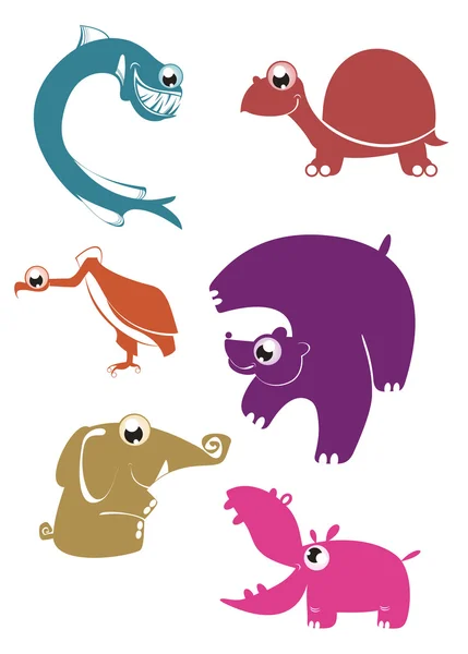 Dibujos animados animales divertidos conjunto — Vector de stock