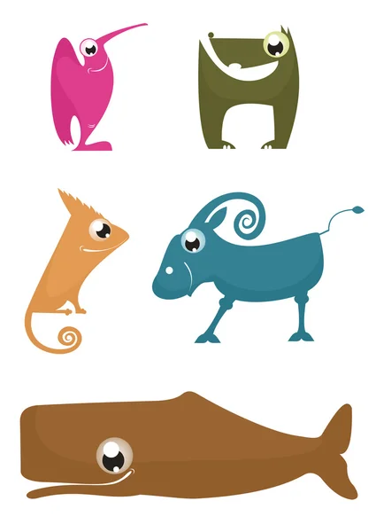 Dibujos animados animales divertidos conjunto — Archivo Imágenes Vectoriales