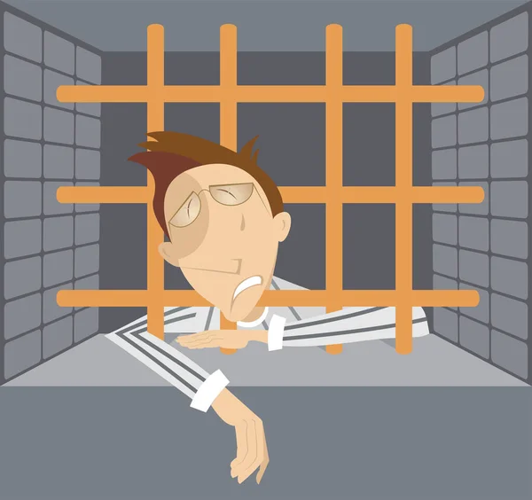 Sad Prisoner Stays Bars Illustration Sad Prisoner Striped Clothing Bars — Stock Vector