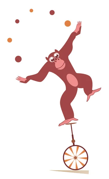 Equilibrist Opice Jezdí Jednokolce Žongluje Míčky Ilustrace Roztomilé Opice Rovnováhy — Stockový vektor
