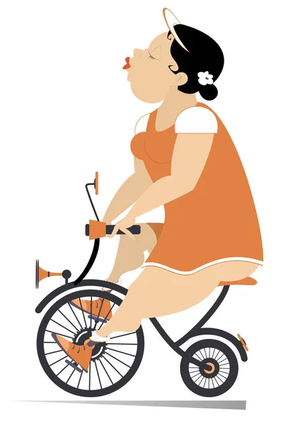 Comic Mulher Gorda Monta Uma Bike Cartoon Mulher Gorda Menina — Vetor de Stock