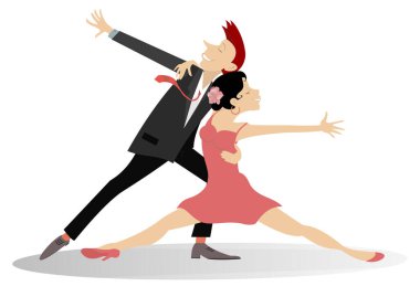 Dans eden genç çift çizimi. Romantik dansçı kadın ve erkek beyazlar içinde.