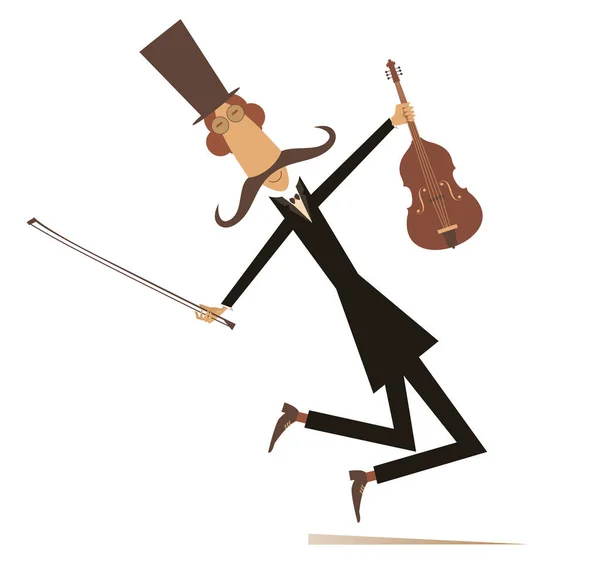 Cartoon Longo Bigode Violinista Ilustração Homem Bigode Sorridente Chapéu Superior —  Vetores de Stock
