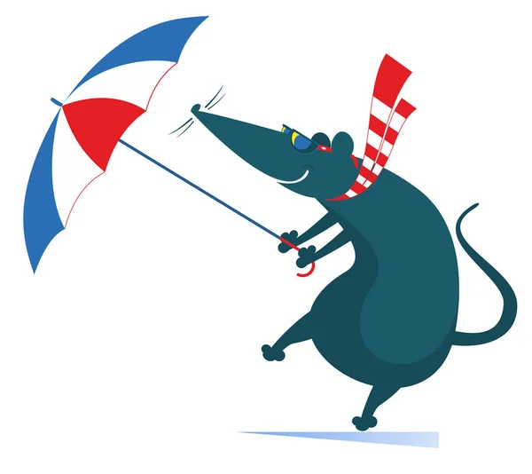 Dia Ventoso Rato Rato Com Ilustração Guarda Chuva Rato Dos — Vetor de Stock