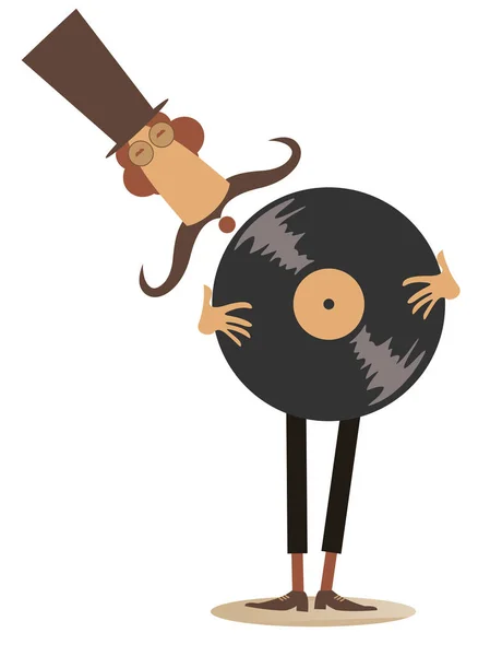 Hombre Divertido Con Vinilo Grabar Icono Original Hombre Bigote Largo — Vector de stock