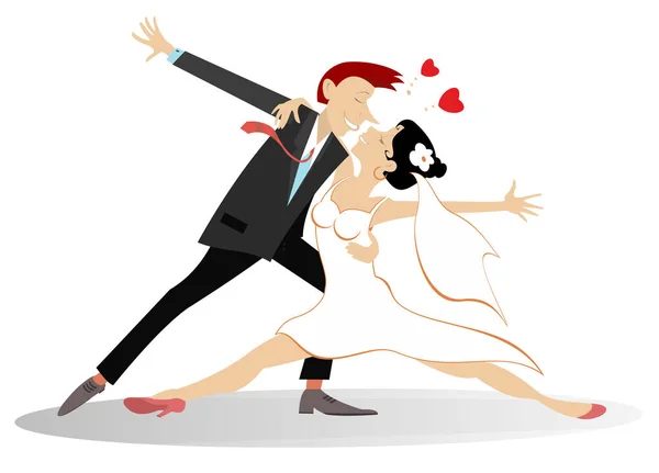 Dancing Married Wedding Couple Illustration Heart Symbol Dancing Happy Man — Stock Vector