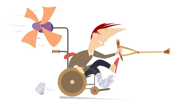 Τραυματισμένος Χαρούμενος Άνθρωπος Βόλτες Στην Απεικόνιση Αναπηρική Πολυθρόνα Cartoon Άνθρωπος — Διανυσματικό Αρχείο