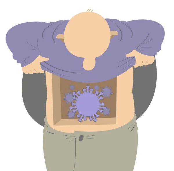 Muž Covid Infekce Koncept Ilustrace Legrační Muž Dívá Koronavirus Který — Stockový vektor