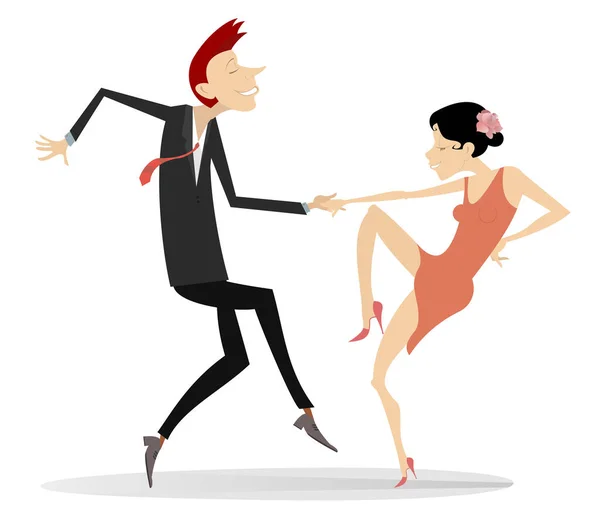 Bailando Ilustración Pareja Joven Baile Romántico Hombre Mujer Aislados Blanco — Vector de stock