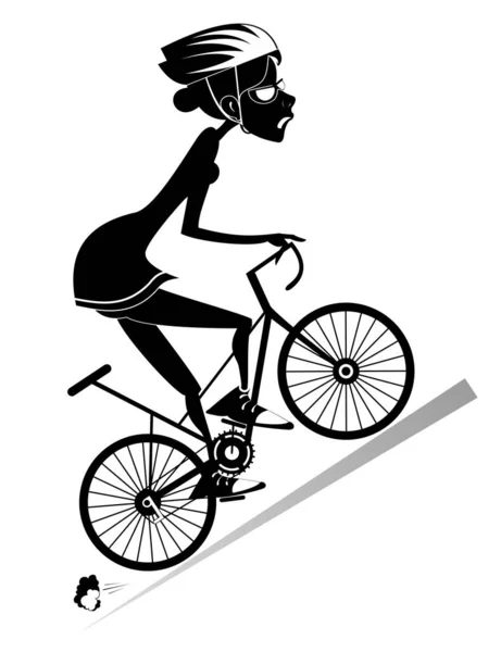 Cansada Mulher Ciclista Monta Uma Bicicleta Ilustração Isolada Cansado Mulher — Vetor de Stock