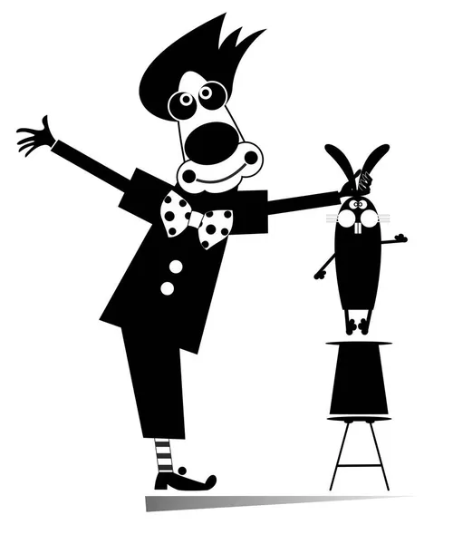 Lustigt Trick Cirkus Clown Kaninillustration Tecknad Clown Tar Kanin Från — Stock vektor