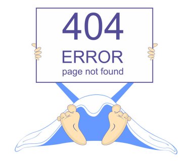 Hata 404 sayfası konsept illüstrasyon bulunamadı, web sayfası pankartı. Afiş yazım hatası olan el 404 sayfa bulunamadı ve beyaz arkaplanda izole edilmiş battaniyeden çıplak ayaklar ortaya çıktı