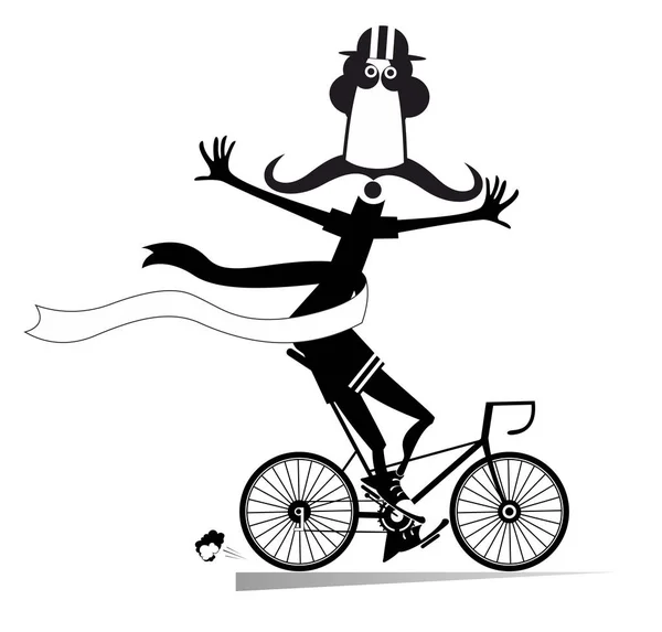 Homem Dos Desenhos Animados Monta Uma Bicicleta Ganha Ilustração Corrida — Vetor de Stock