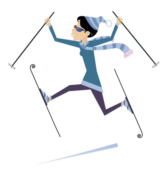 Ilustración Mujer Esquiadora Deportes Invierno Joven Esquiadora Aislada Blanco — Vector de stock