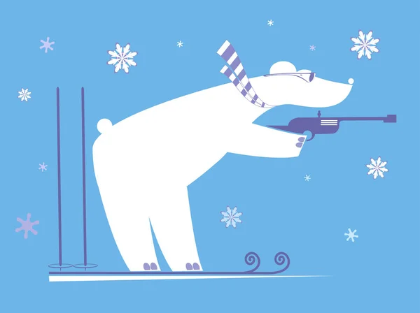 Çizgi Film Biatlon Yarışmacısı Bear Illustrasyon Mavi Arka Planda Biatlon — Stok Vektör
