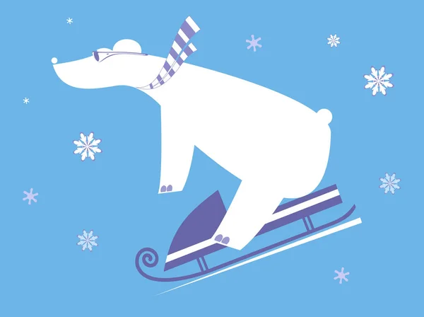 Kreslený Medvěd Jezdí Saních Ilustrace Lední Medvěd Jezdí Saních Bílé Royalty Free Stock Vektory