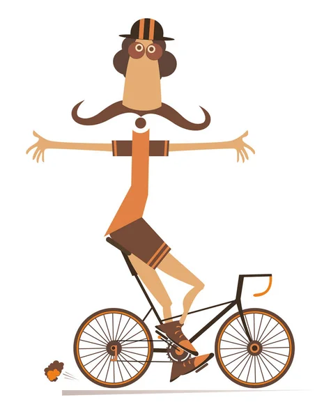 Homem Dos Desenhos Animados Monta Uma Bicicleta Ilustração Isolada Sorrindo — Vetor de Stock