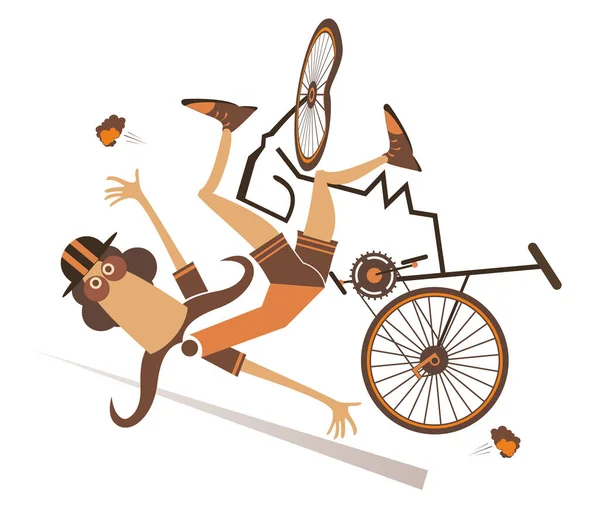 Ciclista Caindo Bicicleta Ilustração Isolada Engraçado Longo Bigode Homem Caindo — Vetor de Stock