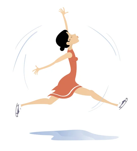 Joven Ilustración Patinador Artístico Joven Saltando Mujer Patinadora Artístico Aislado — Vector de stock