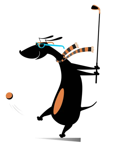 Perro Dibujos Animados Juega Ilustración Golf Perro Sonriente Gafas Sol — Archivo Imágenes Vectoriales
