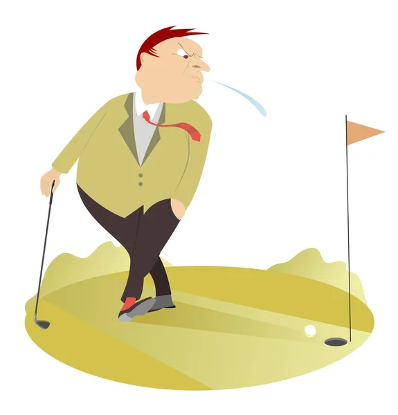 Golf Sconvolto Sul Campo Golf Illustrazione Cattivo Calcio Cartone Animato — Vettoriale Stock