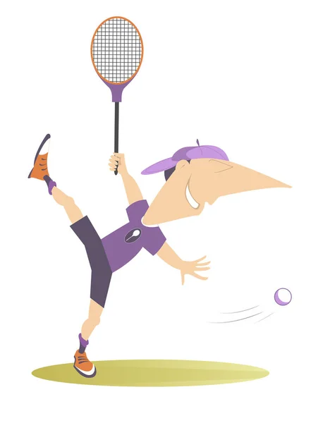 Cartoon Man Spelen Tennis Geïsoleerde Illustratie Glimlachende Jonge Vrouw Honkbalpet — Stockvector