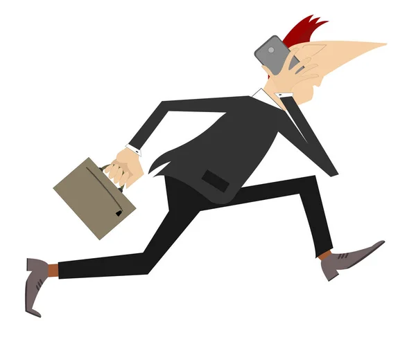 Businessman Walking Holding Briefcase Talking Phone Illustration Cartoon Businessman Talking — Stock Vector