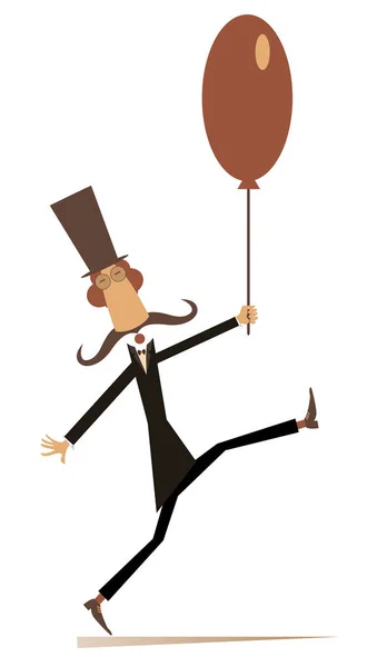 Karikatura Muž Horní Čepici Drží Balónek Ilustrace Vtipný Dlouhý Knírek Royalty Free Stock Ilustrace