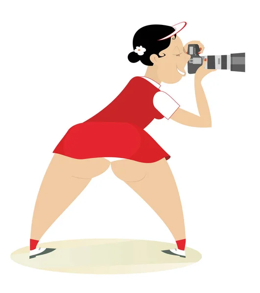 Young Woman Photographer Illustration Funny Photographer Paparazzi Woman Makes Shot Royalty Free Εικονογραφήσεις Αρχείου