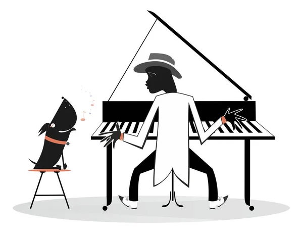 Pianista Piano Uma Ilustração Cão Uivantes Pianista Africano Toca Piano — Vetor de Stock