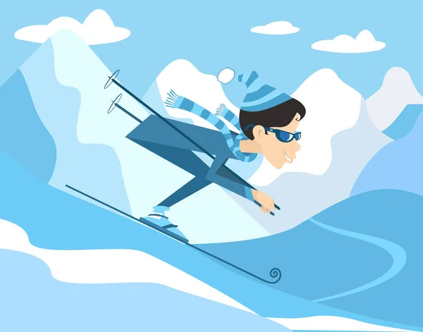 Cartoon Skier Woman Illustration Winter Sport Young Skier Woman Sunglasses — Stock Vector
