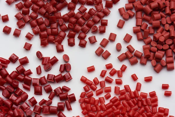 Some Red Plastic Resin Granulates Injection Moulding Industry — Stock Photo, Image