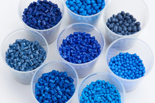 Different Blue Plastic Resins Lab — Stock Photo, Image