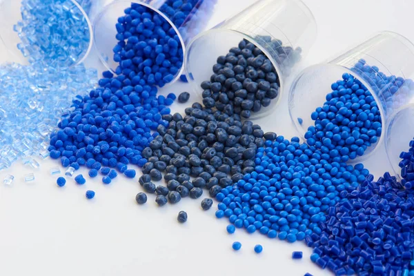 Different Blue Plastic Resins Lab — Stock Photo, Image