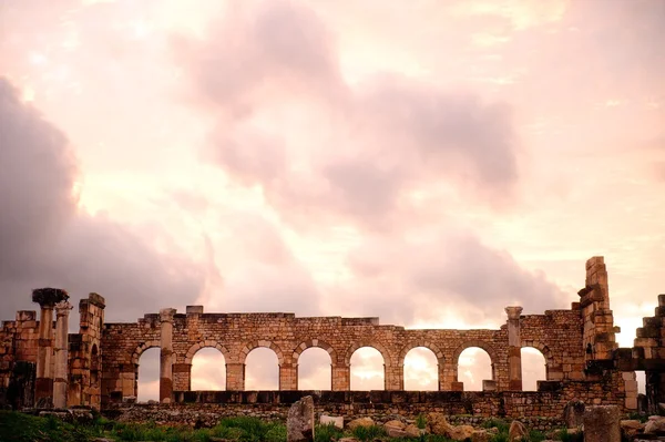 Bazilika volubilis, n Fas, gün batımında — Stok fotoğraf