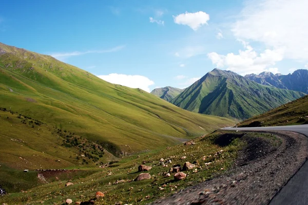 yolda tien Tanrı Dağları, Kırgızistan