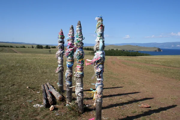 Pillars of the worship of spirits Olkhon Island — Stock Photo, Image