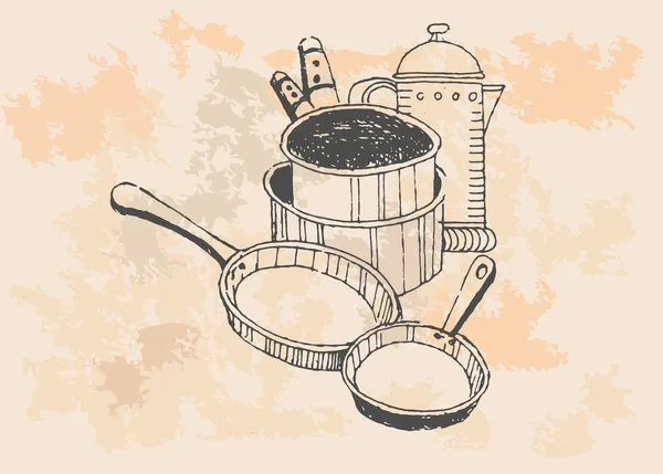 Artículos de cocina en estilo vintage — Vector de stock