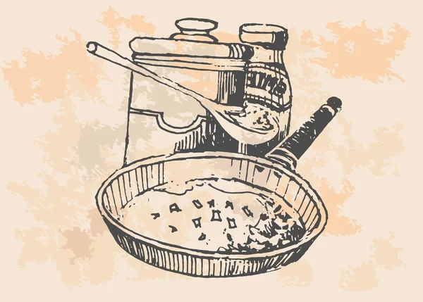 Курка в сковороді - Ретро Кліпарт Ілюстрація — стоковий вектор